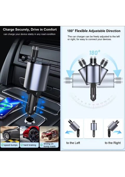 Geri Çekilebilir Araba Şarj Cihazı 4&#39 Ü Hızlı Araba Telefon Şarj Cihazı Çift-C Type-C 120W Çar Maşif USB Araba Şarj Cihazı Adaptörü (Yurt Dışından) fırsatları