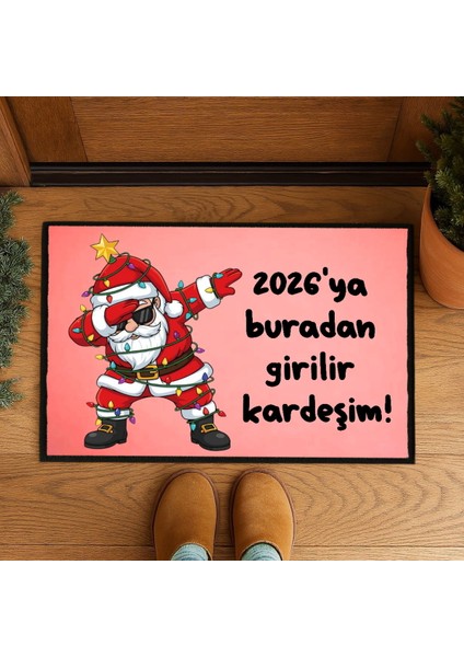 Yeni Yıl Temalı Kapı Önü Paspası 60X40 Cm, Noel Baba Tasarımı