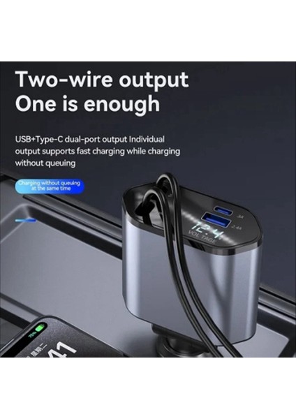 Araba Geri Çekilebilir Araba Şarj Cihazı 2 USB Bağlantı Noktası 120W Süper Hızlı Şarj Flaş Şarjı 4-1 In-1 Inter Figara A Destek (Yurt Dışından) fırsatları