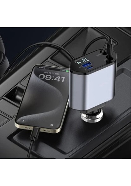 Araba Geri Çekilebilir Araba Şarj Cihazı 2 USB Bağlantı Noktası 120W Süper Hızlı Şarj Flaş Şarjı 4-1 In-1 Inter Figara A Destek (Yurt Dışından) indirimleri