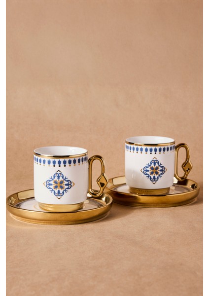 Cihangir 2 Kişilik Porselen Mavi Çini Deseni Kahve Fincanı Takımı fırsatları