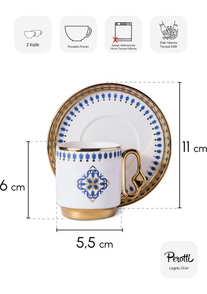 Cihangir 2 Kişilik Porselen Mavi Çini Deseni Kahve Fincanı Takımı indirimleri