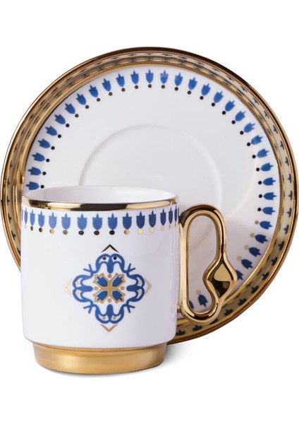 Cihangir 2 Kişilik Porselen Mavi Çini Deseni Kahve Fincanı Takımı