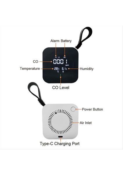 Karbon Monoksit Dedektörü Taşınabilir Co Metre LED Görüntüleme Portu ile Sıcaklık ve Nem Sensörü Test Cihazı C (Yurt Dışından) modelleri