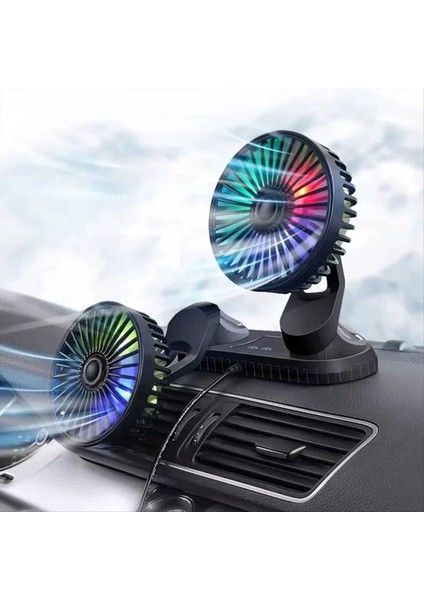 Araba Fanı 360 ° Ayarlanabilir Çift Kafa USB Soğutma Hava Fanı Araba Suv Rv Kamyonu Için Düşük Gürültü Fanı Renkli Işık (Yurt Dışından)