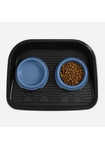 Kaymaz Tabanlı Kedi Köpek Mama Su Kabı Seti – 2’li Mavi Kaplı, Siperlikli Hijyenik Mama Altlığı modelleri