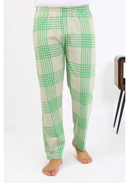 Erkek Ekoseli Desen Penye Tek Alt Pijama Yeşil fırsatları