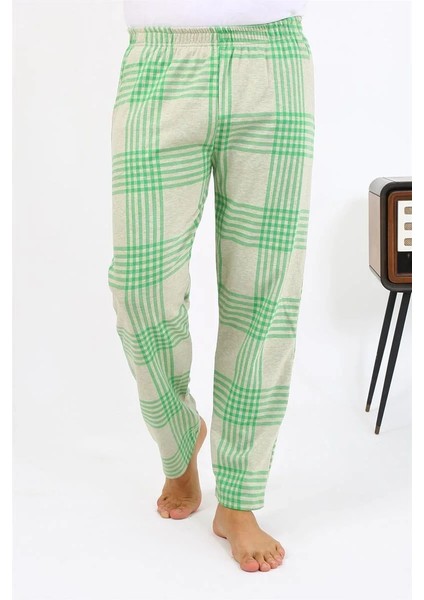 Erkek Ekoseli Desen Penye Tek Alt Pijama Yeşil indirimleri