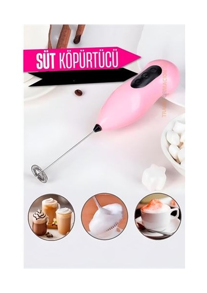 Süt Köpürtücü Mini Pilli Mixer Çırpıcı Paslanmaz Çelik Malzeme ile Şık Tasarımda