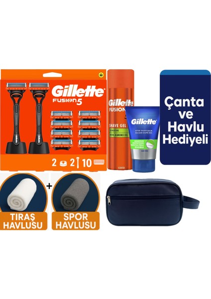 Fusion 2 Makine+10 Yedek Tıraş Bıçağı+2 STAND+200 ml Jel +Balsam +Çanta +Havlu Hediye