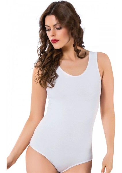 Bayan Kalın Askılı Body Beyaz