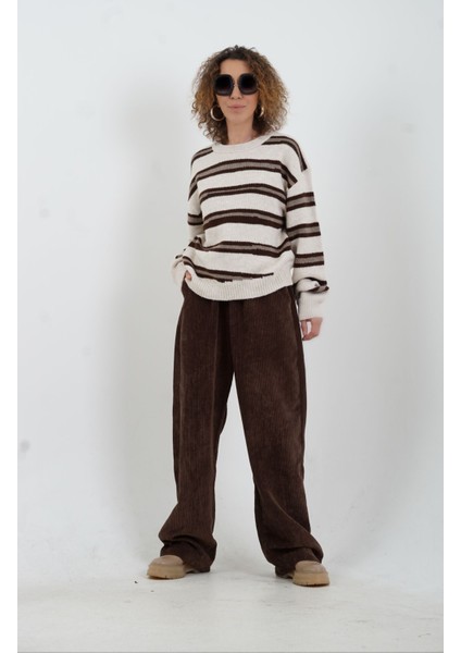 Bej Kahve Çizgili Kazak fiyatları