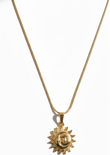 Çelik Gülen Güneş Kolye Altın Rengi Yılan Zincir Kararmaz Takı