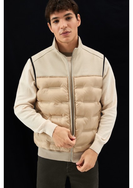 Mathıas Koyu Bej Fermuarlı ve Cepli Scuba Kumaş Standard Fit Erkek Yelek indirimleri