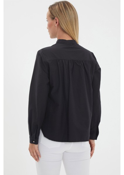 Hakim Yaka Omuzları Büzgülü Üç Düğme Bluz modelleri