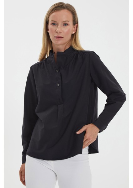Hakim Yaka Omuzları Büzgülü Üç Düğme Bluz fırsatları