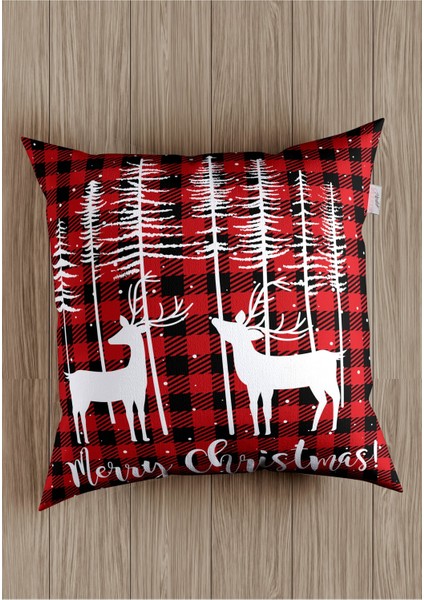 Yılbaşı Geyikli ve Ekose Desenli Kırlent Kılıfı, Renkli ve Şık Dekorasyon Parçası fiyatları