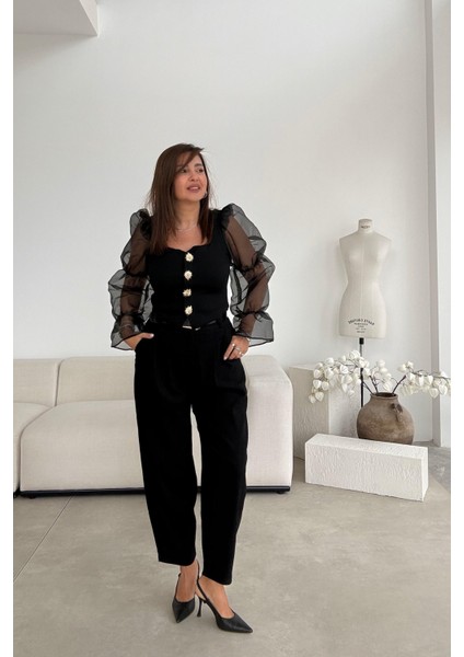 Siyah Fitilli Pantolon