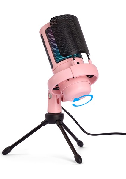 Youtuber Mikrofon Mv-5 Pembe Rgb USB Oyuncu Yayıncı ve Podcast Için Uyumlu Condenser Mikrofon