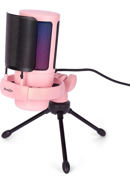 Youtuber Mikrofon Mv-5 Pembe Rgb USB Oyuncu Yayıncı ve Podcast Için Uyumlu Condenser Mikrofon