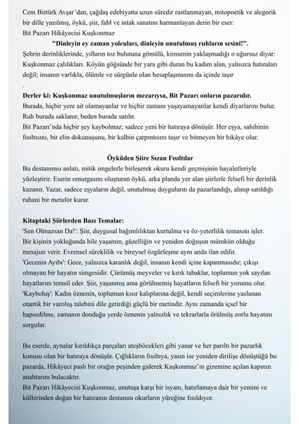 Bit Pazarı Hikayecisi -Kuşkonmaz (Öykülü Şiir Kitabı) fırsatları