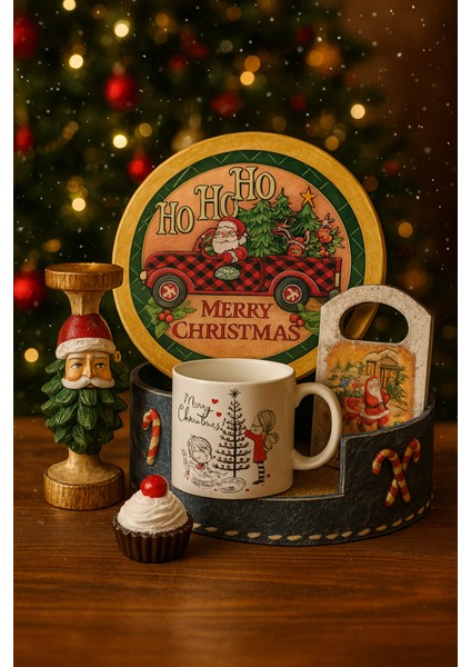 El Yapımı Ahşap Hediye Kutusu, Noel Baba Biblo, Ahşap Supla ve Kupa Dekoru