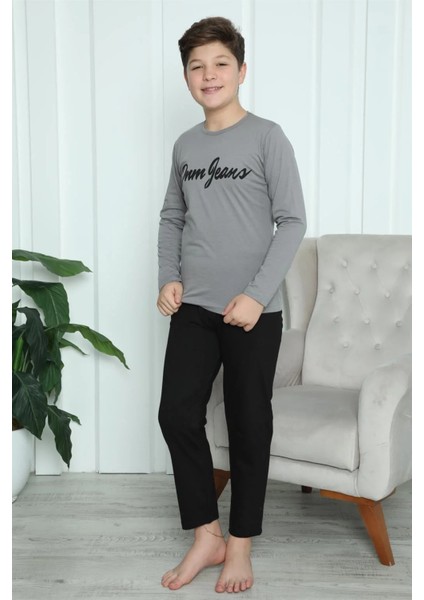 Erkek Çocuk Penye Pijama Takım Füme