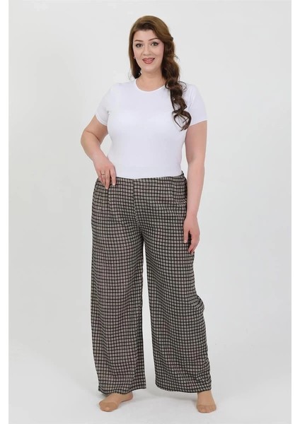 Kadın Büyük Beden Bürümcük Pantolon Kahve