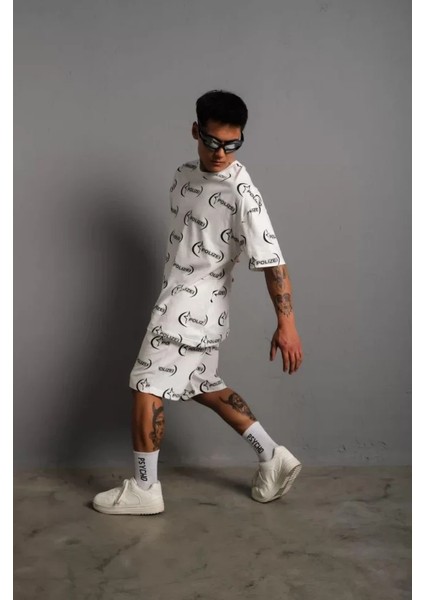 Erkek Baskılı Ikili Şortlu Takım - Beyaz fiyatları