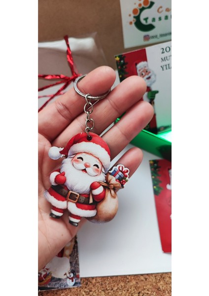 Yılbaşı Ahşap Figürler Seti, Anahtarlık ve Çanta Süsü, Noel Temalı Hediyelik