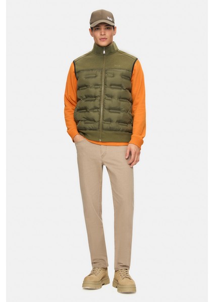 Mathıas Haki Fermuarlı ve Cepli Scuba Kumaş Standard Fit Erkek Yelek