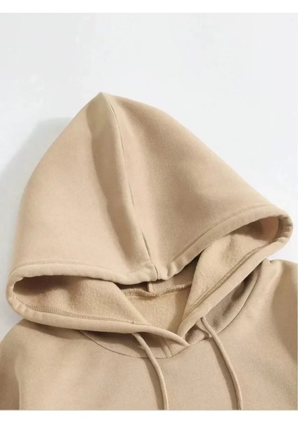 Erkek Düz Kapüşonlu Sweat - Bej fırsatları