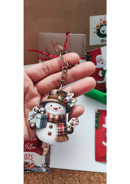 Yılbaşı Ahşap Figürler Anahtarlık ve Çanta Süsü Seti, Noel Kutulu Hediyelik