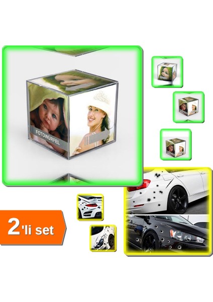 Kübik Çerçeve + Araç Sticker Yara Bere Oto Sticker Yara Şeklinde 3D - 2li Set C7R6R2