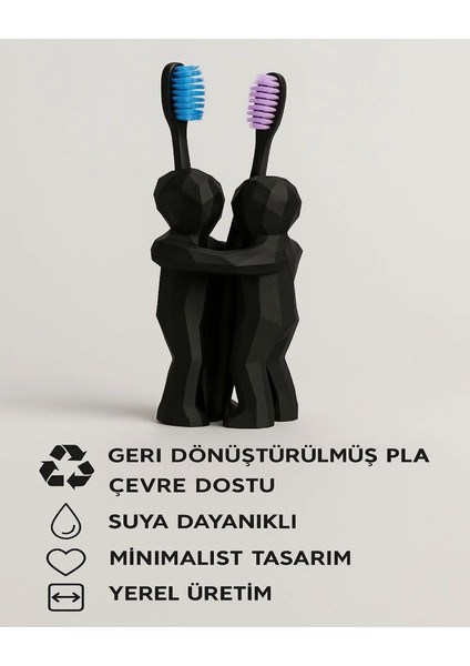 Çiftler Için 3D Hediyelik Diş Fırçalığı Minimalist Banyo Aksesuarı Geri Dönüştürülmüş Pla 13 x 9 cm indirimleri