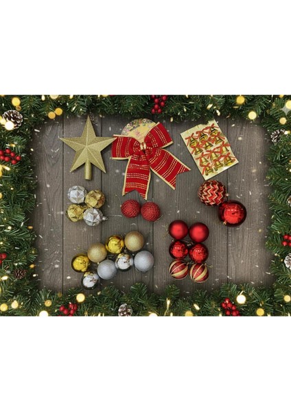 Yılbaşı Ağaç Süs Seti 36'lı, Parlak ve Renkli Dekorasyon Malzemeleri