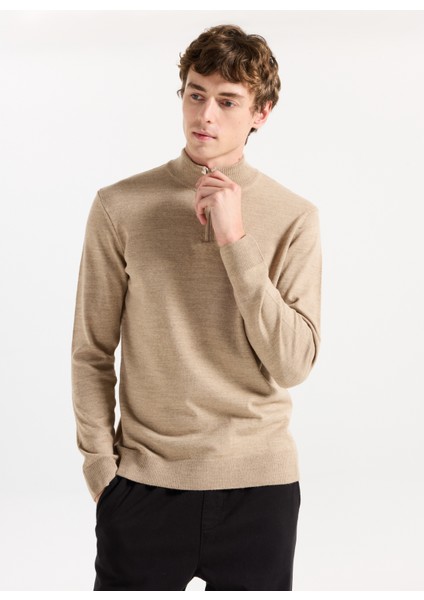 Bato Yaka Basic Düz Bej Erkek Kazak MML5WM-KZK9530