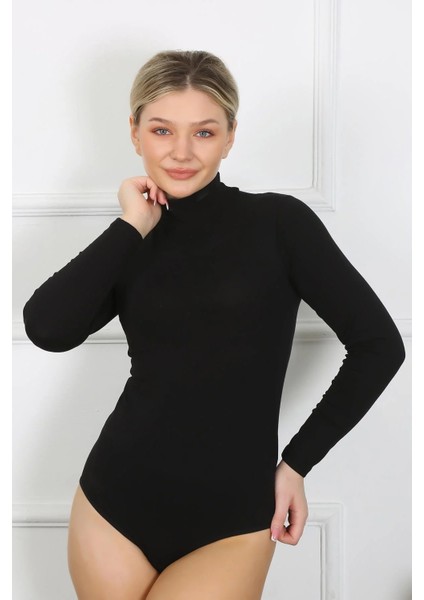 Bayan Uzun Kol Boğazlı Çıtçıtlı Body Siyah modelleri