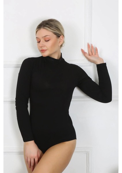 Bayan Uzun Kol Boğazlı Çıtçıtlı Body Siyah fırsatları