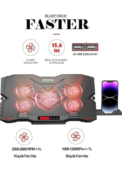 Sx-25 Faster 9-15,6" 5 Fanlı Notebook Soğutucu Stand Telefon Standlı Siyah fiyatları