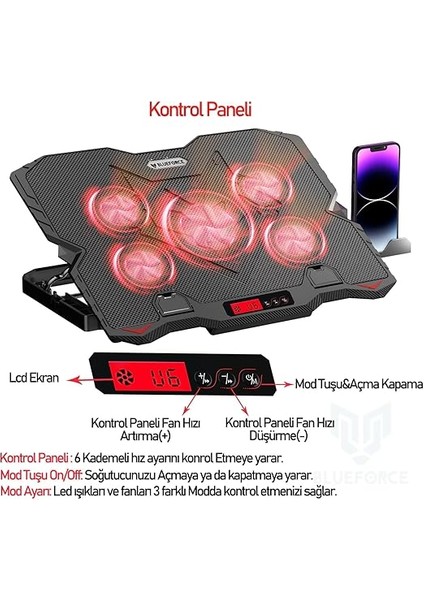 Sx-25 Faster 9-15,6" 5 Fanlı Notebook Soğutucu Stand Telefon Standlı Siyah modelleri