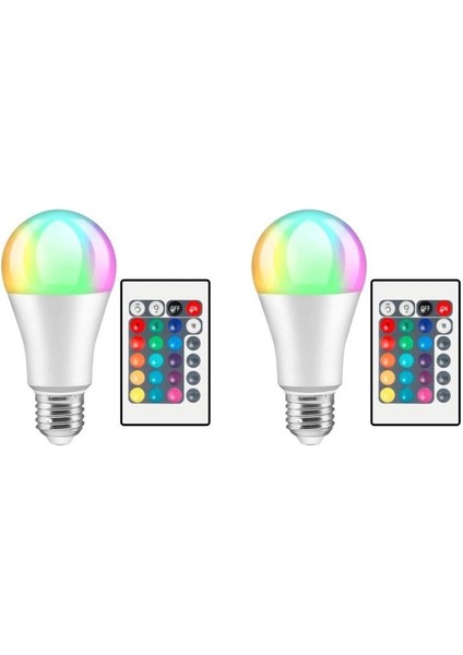 9W Rgb Kumandalı LED Ampul E-27 Duy ( Renk Değiştiren Ampul ) * 2 Adet