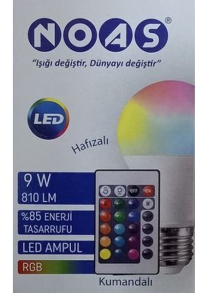 9W Rgb Kumandalı LED Ampul E-27 Duy ( Renk Değiştiren Ampul ) * 2 Adet modelleri