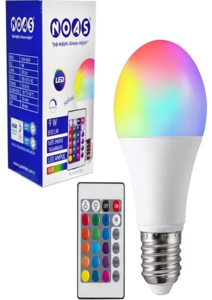 9W Rgb Kumandalı LED Ampul E-27 Duy ( Renk Değiştiren Ampul ) * 2 Adet fırsatları