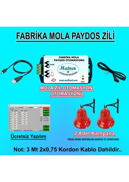 V5 Fabrika Paydos Mola Zil Sistemi Otomasyonu (2 Çan Destekli)