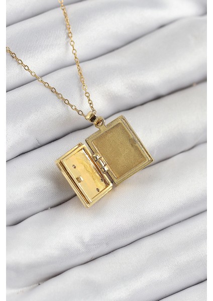 Bfs 316L Çelik Zirkon Taşlı Açılabilr Kapaklı Kitap Model Gold Renk Kadın Kolye fiyatları