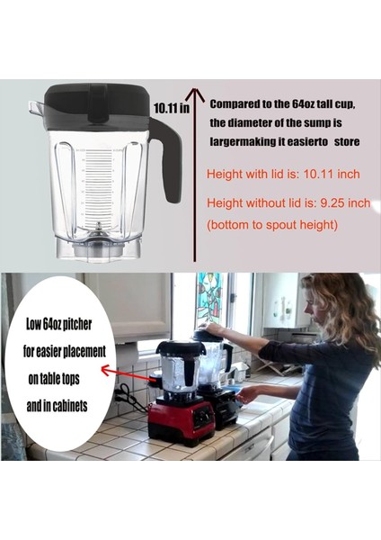 Blender Sürahi 64OZ Sabotajlı Düşük Profil, 750 5200 5000 6300 7500 VM0102 VM0103 Klasik/ticari Vb Için (Yurt Dışından) modelleri