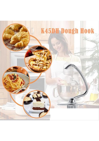 Kitchenaid 4,5-5 Quart Eğimli Başlıklı Stand Mikseri Için Paslanmaz Çelik Hamur Kancası Aparatı, K45DH Hamur Kancası Yedeği (Yurt Dışından) modelleri