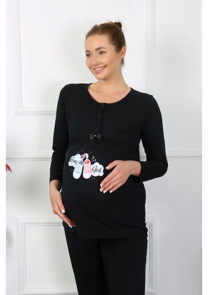 Kadın Uzun Kol Hamile Lohusa Pijama Takımı Siyah modelleri