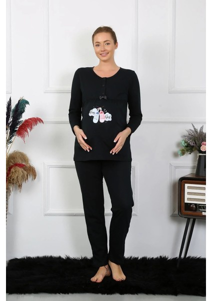 Kadın Uzun Kol Hamile Lohusa Pijama Takımı Siyah fırsatları